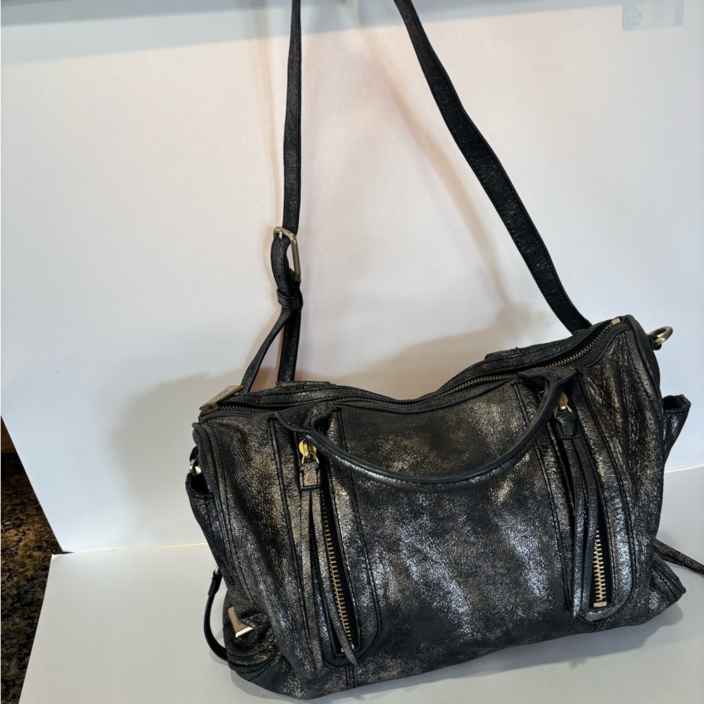 BOTKIER-Leather Metallic Black Shoulder/Satchel Bag